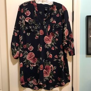 Navy Floral Blouse